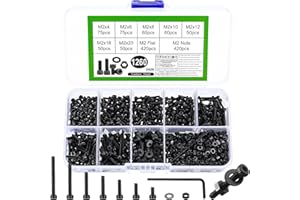 MYHONGLE 1260 Stück M2 Schrauben Set, Innensechskantschrauben Muttern Set, Zylinderkopfschrauben und Muttern und Unterlegscheiben Set, Gewindeschrauben Set mit Muttern, Schwarz Maschinenschrauben Sortiment