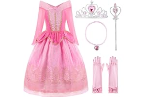 ReliBeauty Disfraz del Traje de la Princesa Aurora Ropa Rosa Partido Vestuario del La Bella Durmiente Vestido de Tul con la Lentejuela y el Ornamento de Oro niña con Accesorios