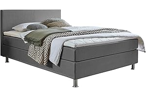 Atlantic Home Collection Letto boxspring Edison 120 x 209 cm, durezza H2, Topper Incluso, Grigio