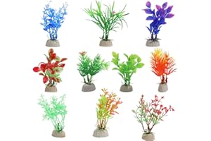 Bestomrogh 10 Pieces Aquarium Fish Tank Plants, Small Fish Tank Plastic Simulation Water Plants Decoration Fake Flowers for Fish Tank Aquarium Small Pond Decoration