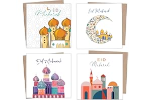 Giftinghouse Eid Cards Pack of 4 with envelopes - Eid Mubarak Cards multipack greetings cards - Eco Friendly happy Eid card for kids and Family