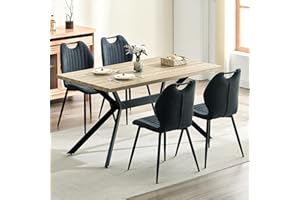 LEWE Juego de Mesa de Comedor Rectangular y 4 Sillas, Respaldo Alto, Patas de Hierro Negro, Sillas de Comedor Tapizadas y Muebles de Cocina de Juego de Comedor Estilo Moderno
