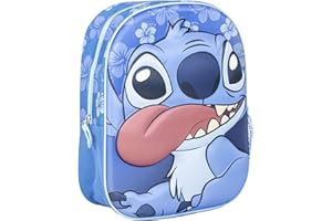 CERDÁ LIFE'S LITTLE MOMENTS Mochila Infantil Stitch Disney Original Azul con Diseño Divertido de Lengua y Flores | Mochila Stitch Escolar Preescolar y Primaria Niñas y Niños Resistente
