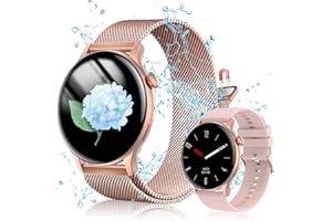 JANOLTY Smartwatch Damen/Herren (1.43" AMOLED-Display, 2* Uhrenarmbänder,IP68 Wasserdicht) Fitnessuhr Tracker mit Telefonfunktion,App-Benachrichtigung,SpO2,Herzfrequenz für iOS und Android (Rosa)