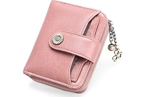 SENDEFN Portafoglio Donna in Vera Pelle di Blocco RFID in Pelle Corto Portamonete per Donna con 8 Scomparti per Carte 2 Finestra di Identificazione,Metallo Pendente e 1 Tasca con Cerniera