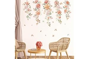 Tanlaby Fiori Boho Adesivi da Parete Vite Appesa Fiore Foglie Sticker da Muro Fiore Erba Piante Decorazione da Parete per Ragazze Camera da Letto Soggiorno Ufficio TV Divano Sfondo