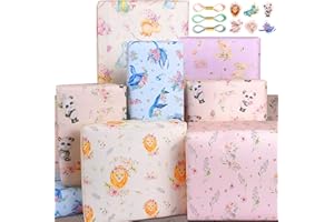 EDUNASS Papier Cadeau Enfant Bebe Fille Garçon,Animé Papier Cadeaux Anniversaire et Design Lion Panda Licorne Dinosaure éléphant pour Baby,Papier Anniversaire d'emballage,Papier Emballage Cadeau Naissance