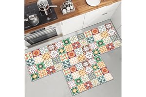 PQCXXA Kitchen Rug Set 2 Pieces Non Slip Kitchen Mat Set, Washable Kitchen Floor Mat For Kitchen, Entryway, Hallway Runner Set Washable Runners (Indian Style A, 43x150cm+43x75cm)