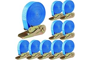 ARLOPU 10 Piezas Tensor de Carraca, Cinchas de Amarre Carga 800kg, 6m x 25mm Correas de Amarre con Trinquete, Correa Tensora para Asegurar la Carga (Azul)