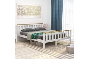 Amazon Basics - Milan King Size Bed, Bed Frame, Solid Pine Wood, Headboard, High Foot End Bedroom Furniture, White/Pine, 5ft, 82 x 157 x 206.5 cm (Previously Movian brand)