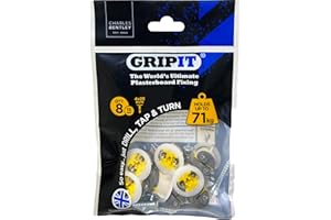 Gripit Yellow Plasterboard Fixings - Pack of 8 - Heavy Duty Stud Wall fixings - Plasterboard Anchors - Ideal for Blinds, Curtains, Mirrors & Frames - Easy to Install - Holds Up to 71kg - UK Designed