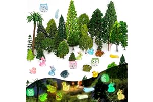 OrgMemory 55 Pièce Arbres Modèles, Mini Figurine, Lumineux en RéSine, pour Figurines Miniatures, Modélisme Ferroviaire Paysage, Jardin, Bricolage
