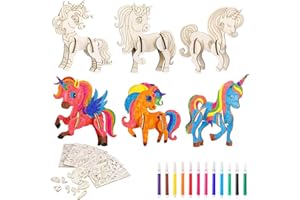 Guyode 18 Pezzi Lavoretti Creativi per Bambini con Matite Acquerellabili, Puzzle Unicorno Set per Lavoretti Pittura Regalo Legno Decorazione Kit Creativo, Kit Fai da Te Bambini (Unicorno)