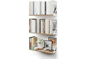 CASSA HOME DECOR CASSA Wall Mounted Floating Book Shelves for Wall Set of 3, Shelf Bookshelf for Bedroom Living Room Office Bathroom Kitchen Rustic Wood with Metal Bracket (Natural White)