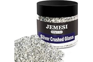 JEMESI Silver Crushed Glass, 100g / 3.5oz Reflective Crushed Glass, 2-4mm Irregular Metallic Chunky Craft Glitter, for DIY Resin, Crafts, Nail Art Decoration, Scrapbooking, Jewelry Making
