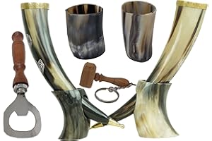 Galaxy Indiacraft Viking Corne de bœuf | Chope | Tasse | Tasse pour bière, hydromel, vin, verre à liqueur, décapsuleur | 100 % sans fuite | Naturel et fait à la main | Offres combinées (2 cornes)