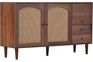 Azkoeesy Aparador de ratán con puertas de ratán y 2 cajones, 130 x 75 x 40 cm, para salón, color marrón