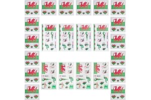 AhfuLife 24 Sheets Welsh Flag Tattoos for St David's Day Party Decorations, Welsh Temporary Tattoo Transfer Stickers for Six Nations Rugby Euro Football World Cup Fan Party Decorations