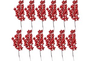 XNX Christmas Red Berry Twig Stem, 12 Pack Artificial Red Berry Picks for Xmas Wreaths decorations, Christmas Tree Decorations, Crafts, Wedding, Holiday Home Decor (Red)