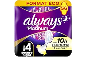 Always Serviettes Hygiéniques Ailettes, 56 Serviettes, Secure Night