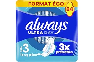 Always Ultra Serviettes Hygiéniques, Taille 3, Day & Night, 84 Serviettes Avec Ailettes, Flux Abondants Jour et Nuit, Format Eco, Max Confort, Super Absorbantes et Ultra Fines