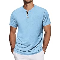 Camicia Henley In Cotone Effetto Jeans Vintage – Maniche Lunghe, Tasca E Colletto Alto, Per Uomo!