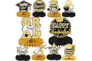 LMSHOWOWO 10 Stück 2023 Graduation Party Tischdekorationen, Klasse von 2023 Congrats Grad Bienenwabe Mittelstücke Gratulieren Graduierung Tischaufsätze für Abschlussfeier Party Zubehör (Schwarz Gold)