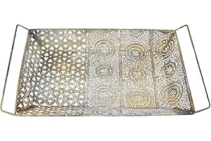 ‎FLANACOM Orientalisches Deko-Tablett Antik-Farben Vintage Orientalische Marokkanische Dekoration aus Metall - Dekoration für die Wohnung oder Garten mit Ornamenten (Dekotablett)