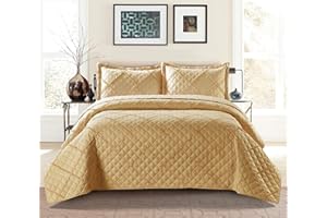 Prime Linen Quilted Bedspread Embossed Pattern Comforter Coverlet Bedding Set Bed Throw With 2 Pillow Shams (Ruffle Mustard, Super King)