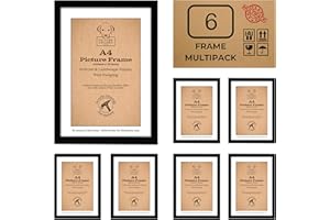 PICTURE FRAMES UK LTD A4 Black Picture Frames Black, Pack of 6 Photo Frames, Certificate Frames, Freestanding and Wall Hanging