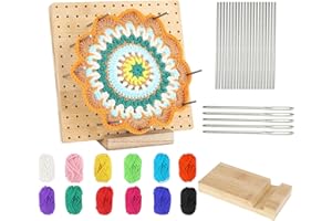 Oenothera Crochet Blocking Board y 20 varillas de acero inoxidable con 5 agujas, Bloqueador De Granny(19,5 × 19,5 cm)