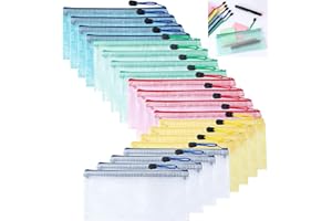 AMZMUKAUP 20 Pezzi Borsa File Astuccio Scuola PVC Impermeabile, A6 Busta per Documenti con Cerniera per Banconote, Cosmetici, Cancelleria e Accessori da Viaggio