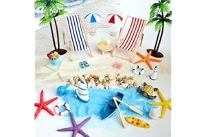 HEDMON Lot de 31 Mini décorations de Plage miniatures, Jouets de Jardin, Accessoires pour Maison de poupée et Plantes hawaïennes, thème gâteau Cadeau d'anniversaire
