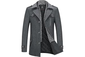 KUDMOL Herren Wintermantel Wolle Kurzmantel Stehkragen Wollmantel Mittellang für Business Freizeit Peacoat