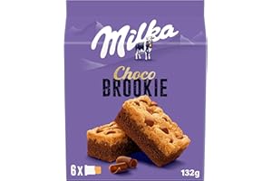 Milka Choco Brookie, Bizcocho de Chocolate con Leche de los Alpes, Trozos de Chocolate con Leche, Formato Bolsillo 132g