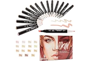 Girben Pantoni Pennarelli Ad Alcool - Set Skin15 Punte Professionali da Disegno, Marker Punta Pennello, a Rapida Asciugatura, Pantoni Pennarelli di Alta Qualità