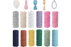 SMGBWAY 12Pcs Macrame Cuerda 1mm x 65m, Hilo de Macramé de Algodón Natural Gruesa, Cuerda Manualidades Colores, Cuerda de Algodón Trenzada para Manualidades,Tejidos, Bohemia Decoración