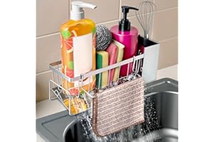USHOP Organizador Fregadero Escurridor Cocina, Soporte para Esponja de Acero Inoxidable, Sin Instalación, con Fregadero Autodrenante, para Organización de Cocina y Baño(Plata)