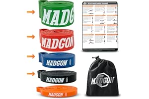 SUPER ACTIVE SPORTS MARTIAL MADGON Elastiques Musculation (en Bande Unique en 5 Forces ou en Set) - Bandes Elastique Fitness Résistantes et Durables avec Sac et Guide PDF – Elastique Fitness Tout Groupe Musculaire