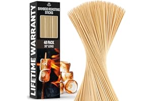 Zulay Kitchen Extra-Long Bamboo Marshmallow Smores Sticks - 40 Extra Long 76CM Roasting Sticks - 5mm Heavy-Duty Bamboo Skewers - Thick Smore Sticks - Ideal for Grilling - Marshmallow Sticks Camping