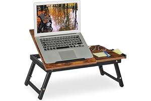 ‎RELAXDAYS Relaxdays Stolik pod laptopa do łóżka i kanapy, składany stolik do łóżka, bambus, z regulacją wysokości, taca na łóżko, ciemnobrązowy/czarny, 1 sztuka