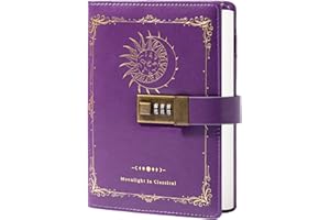 TIEFOSSI Constellation - Diario de piel con cerradura, diario Zodiac Moon Sun para escribir, cuaderno B6 con papel forrado para mujeres y hombres (púrpura)