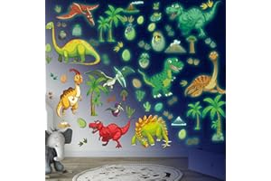 SINEKONG Stickers Muraux Enfant Dinosaures Lumineuses Autocollant Muraux Lumineux Dinosaure Autocollant Amovible Sticker Mural Dinosaures pour Enfant Garçons Fille Bébé Chambres Plafond Décoration Vert