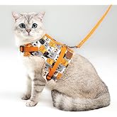 Patipatron Ka&ccedil;ış &Ouml;nleyici Kedi Gezdirme Tasması Ve K&uuml;&ccedil;&uuml;k Irk K&ouml;pek Gezdirme Tasması (M, Turuncu Kedi Desenli)