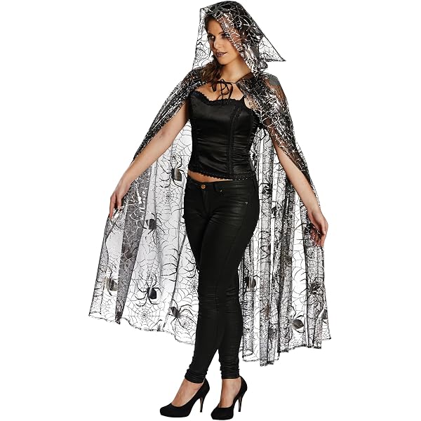 Capa De Araña Con Capucha – Disfraz De Halloween Y Carnaval, Malla Fina, Talla Única De 140 Cm, Color Negro