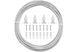 Winfred 10 Metri Fune Metallica in Acciaio Inossidabile 304, Kit di Corda in Acciaio con 4 Morsetti di Montaggio, Filo Regolabile di 2mm per Tenda, lampada e Stendibiancheria
