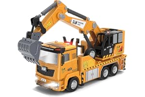 LTFIOON Véhicules de Chantier Enfants, 1:40 Pelleteuse Enfant, Engins de Chantier Jouet avec Lumière et Son, Tractopelle Enfant pour Garçon Fille 3 4 5 6 Ans