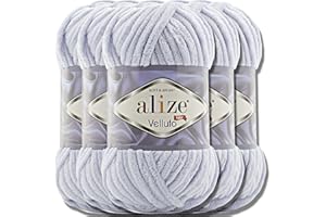 HOBBY YARN Alize Velluto - Lot de 5 pelotes de laine turque de 100 g chacune - Super Bulky - Pelote XXL pour Amigurumi - Douce - Laine bébé, pour crochet et tricot (Gris - 416)