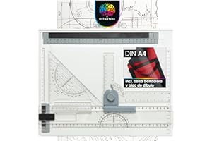 OfficeTree Tablero Dibujo Tecnico A4 - Mesa de Dibujo Tecnico - Tablero de Dibujo 33 x 43 cm - Reglas dibujo- Paralex Tablero 6 Piezas un Trabajo Exacto - Bolsa de Transporte y Diversos Accesorios
