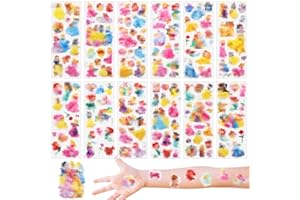 AMAZLUCK Princess Stickers, 12 Sheets 3D Cute Puffy Stickers for Children Kawaii Cartoon Animal Waterproof Vinyl for Girls Laptop Computer Guitar Phone Case Refrigerator Gifts DIY